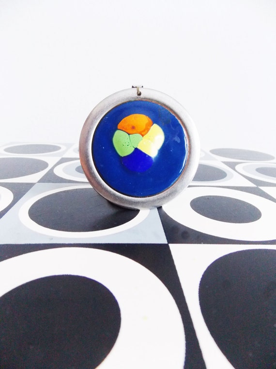 European 1960s mod blue enamel copper pendant nec… - image 3