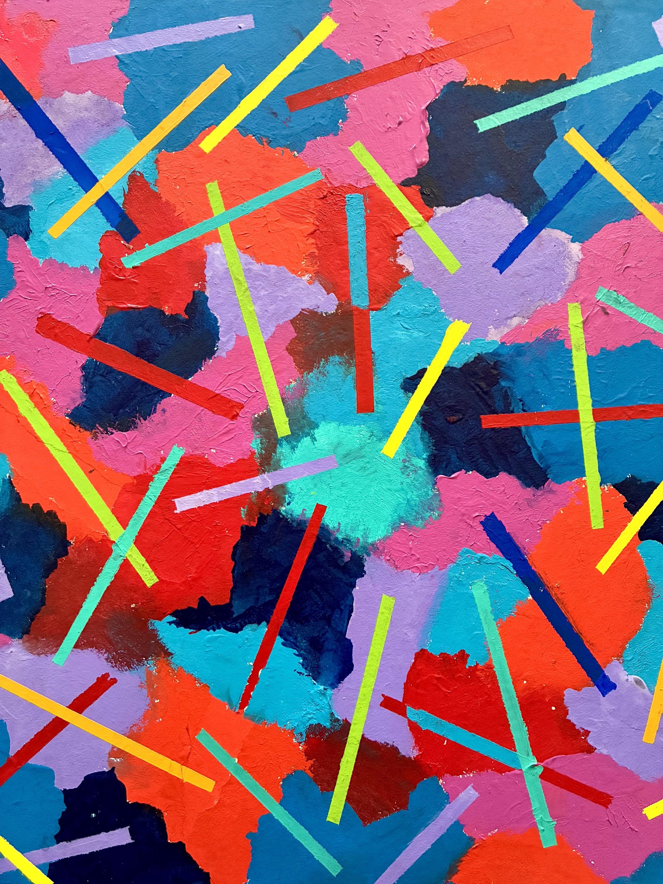 Early 1980s Post Modern Abstract Multi Color Painting/ 80s