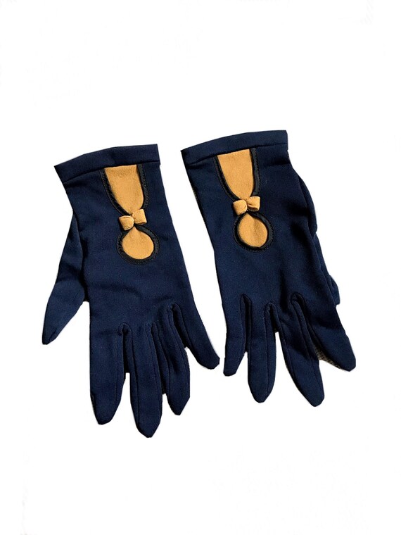 1950s 60s navy blue yellow gloves/ rockabilly mod… - image 4