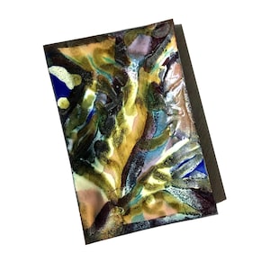 May include: A rectangular ceramic dish with a colorful abstract design. The dish features swirls of blue, green, yellow, and brown.