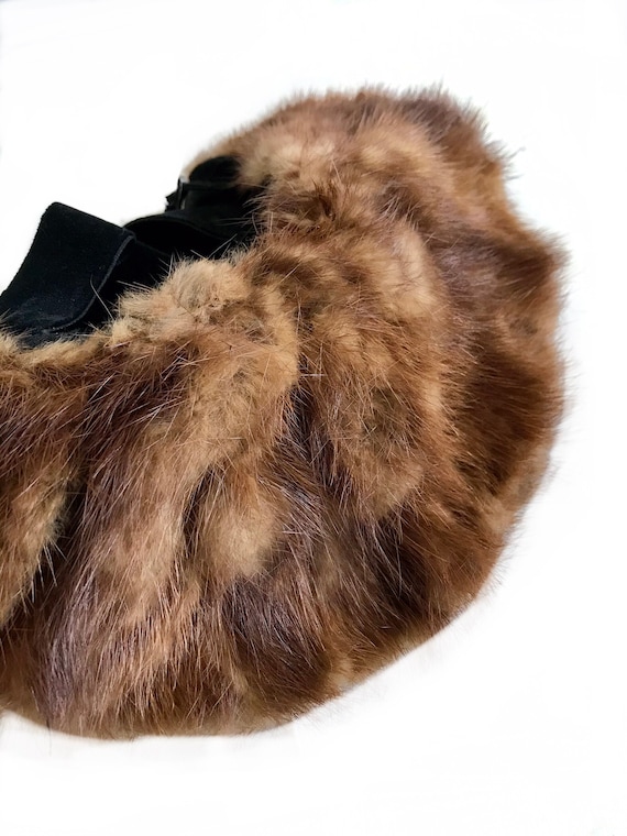 Vintage 1930s 1940s Genuine Brown Mink Fur Ladies Hat / 40s  display picture 3