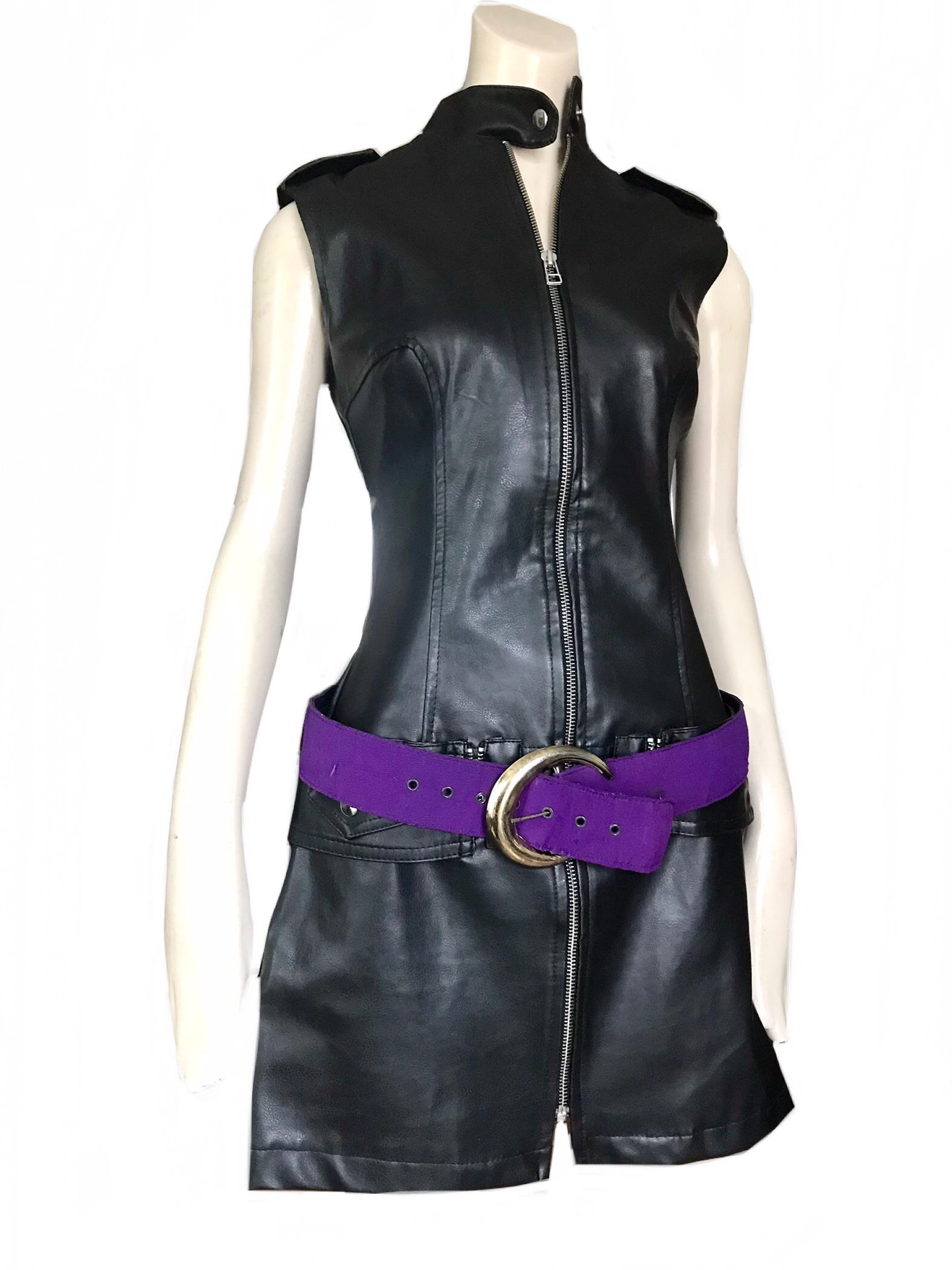 Vintage 1960s Mod Purple Fabric Belt / 1970s Modernist Brass  display picture 1