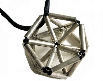 icosahedron silver pendant necklace/ modern 3D Sacred Geometry heart chakra / dodecahedron Meditation Conscious Pendant
