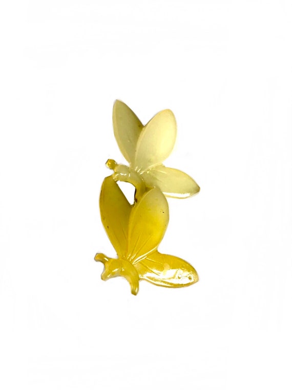 Mid Century yellow plastic butterfly brooch/ 1950s