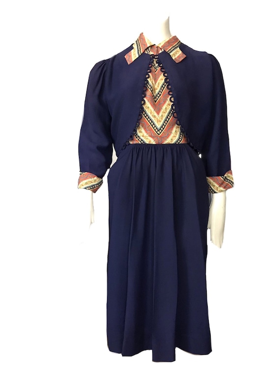 1930s multi-color crepe rayon dress with bolero ja