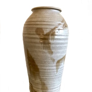 SPECIAL OFFER Signed large vintage 1970s mid century stoneware vase/ 60s beige vessel /modernist ceramic art studio pottery