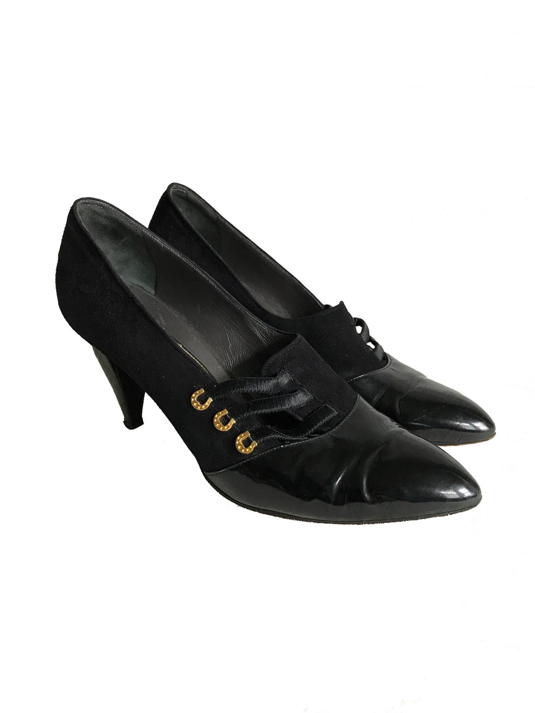 Roberto Capucci 1980s Black Patent Suede Leather Pumps / 80s - Etsy