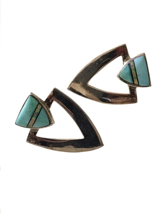 signed Turquoise Agate stone triangle Shape Sterl… - image 5