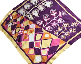 Italy 1960s  purple yellow abstract Scarf/ 60s Mid Century geometric scarf/ European Modernist scarf