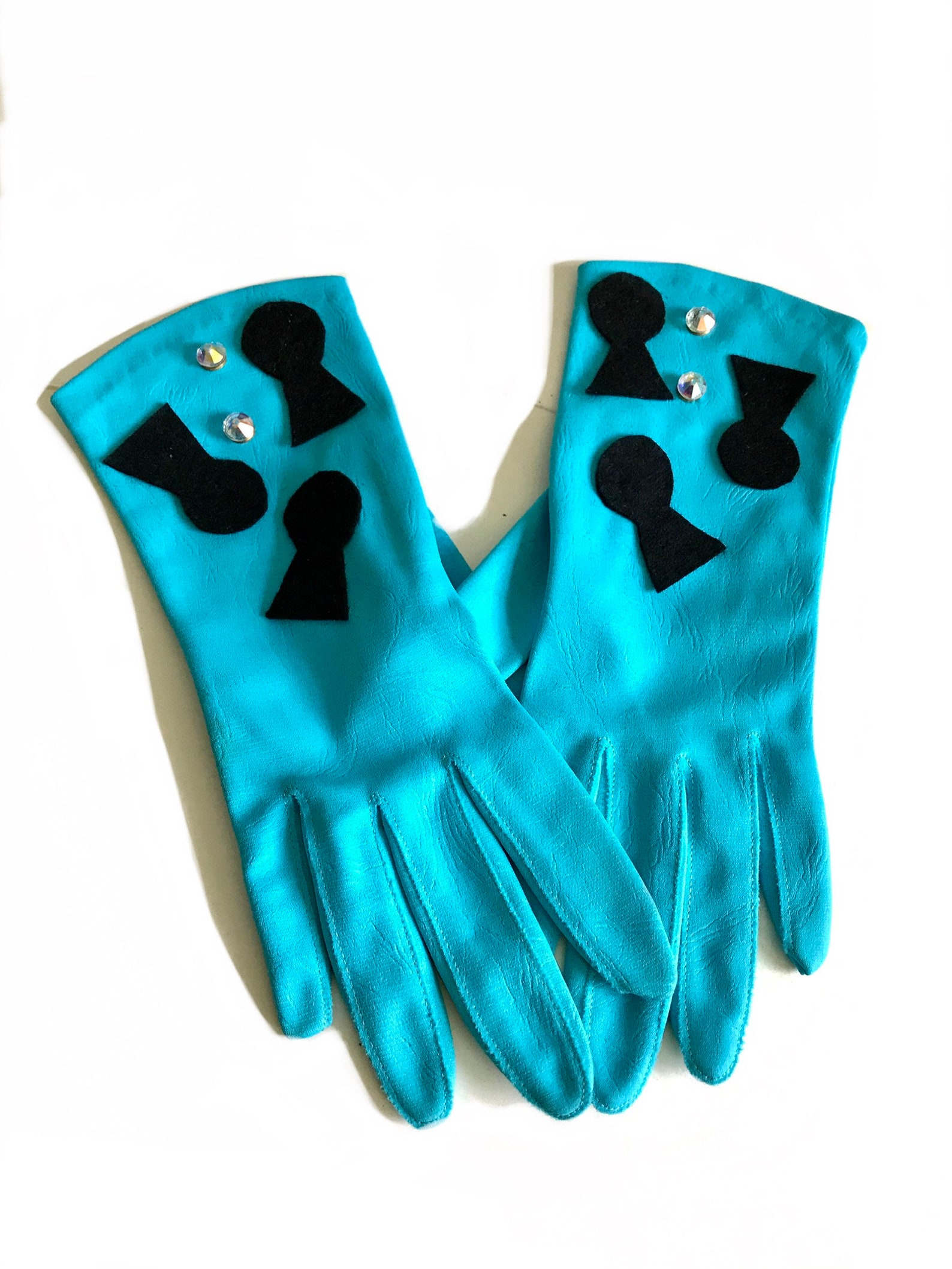 1950s novelty keyhole beaded turquoise gloves/ 50s blue Etsy