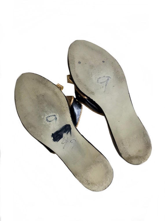 vintage 1960s black gold studded summer slippers … - image 8