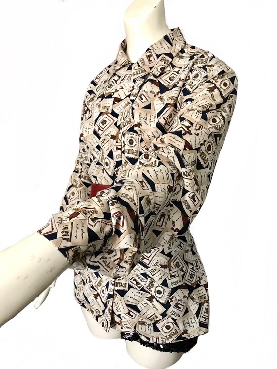 vintage 1940s style novelty letter blouse / 1980s… - image 6