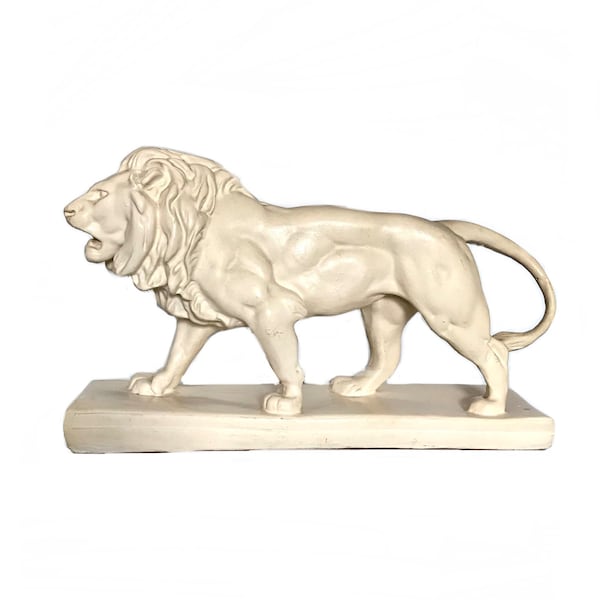 signed Barye 1930s French lion ivory white plaster sculpture/ 30s animal statue