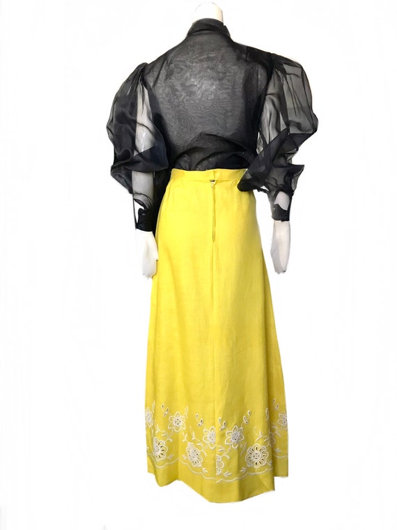 vintage 1960s yellow linen long skirt / 60s Mod f… - image 6