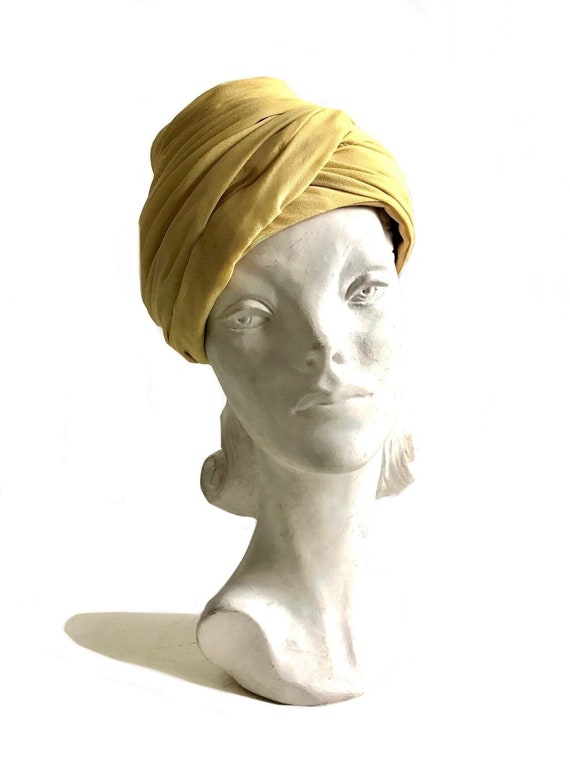 vintage 1940s yellow chiffon turban sculptural ha… - image 1