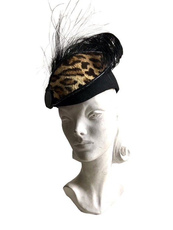 Tall Black Feathers Cocktail Hat Fascinator 80s 1940s Style