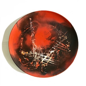 Dutch modernist signed art red ceramic plate / Goedewaagen art collection / limited edition abstract plate