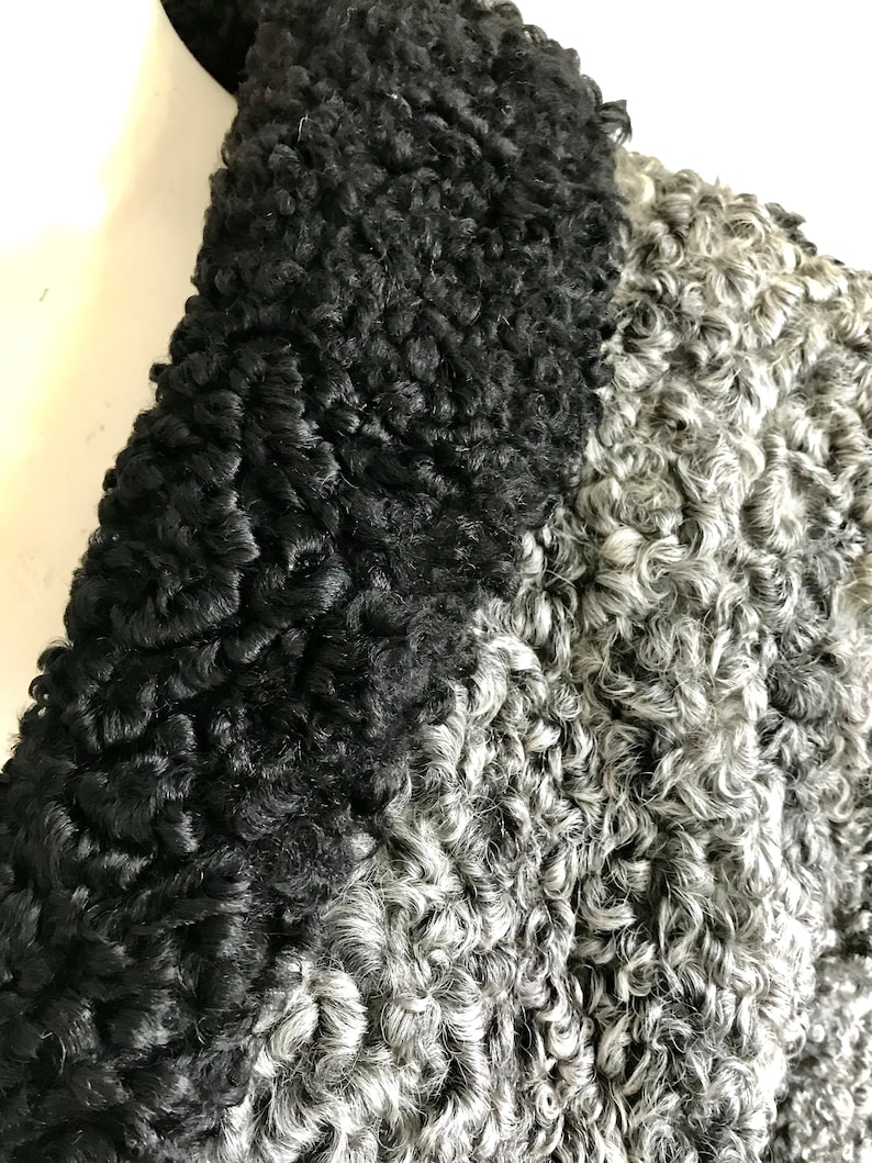 vintage 1940s gray black curly lamb wool coat WWII swing rockabilly Mongolian wool winter coat size largeXlarge
