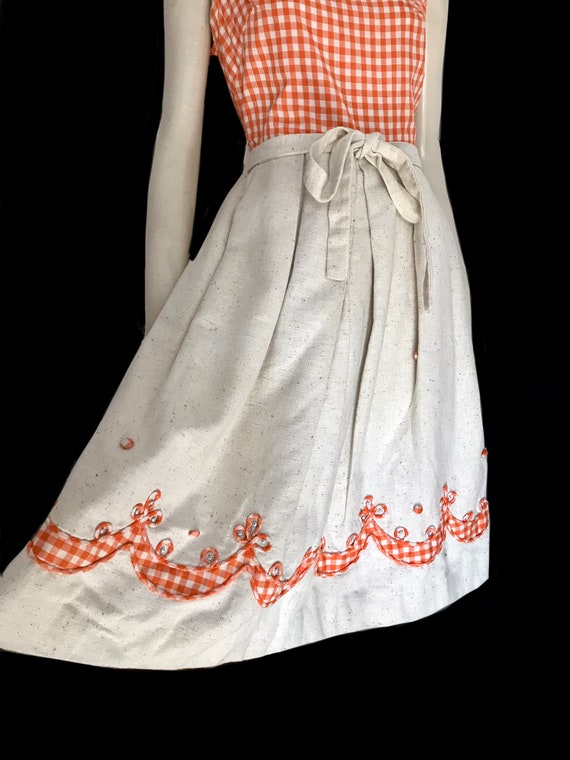 size Small 1950s cotton orange gingham Dress / co… - image 4