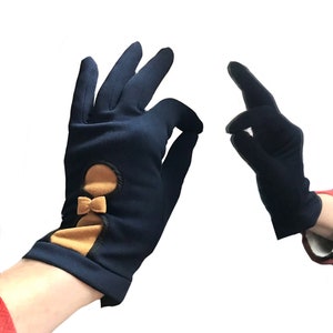 1950s 60s navy blue yellow gloves/ rockabilly mod bow short gloves