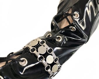 Signed vintage 1960 70s brutalist chrome link bracelet / 60s modernist jewelry Sarah (Coventry)