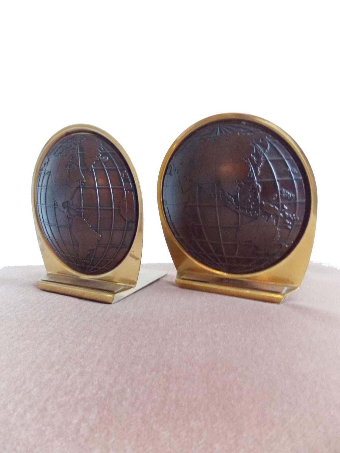 Vintage 1970s Brass Globe Bookends/ Mid Century Bookends Etsy