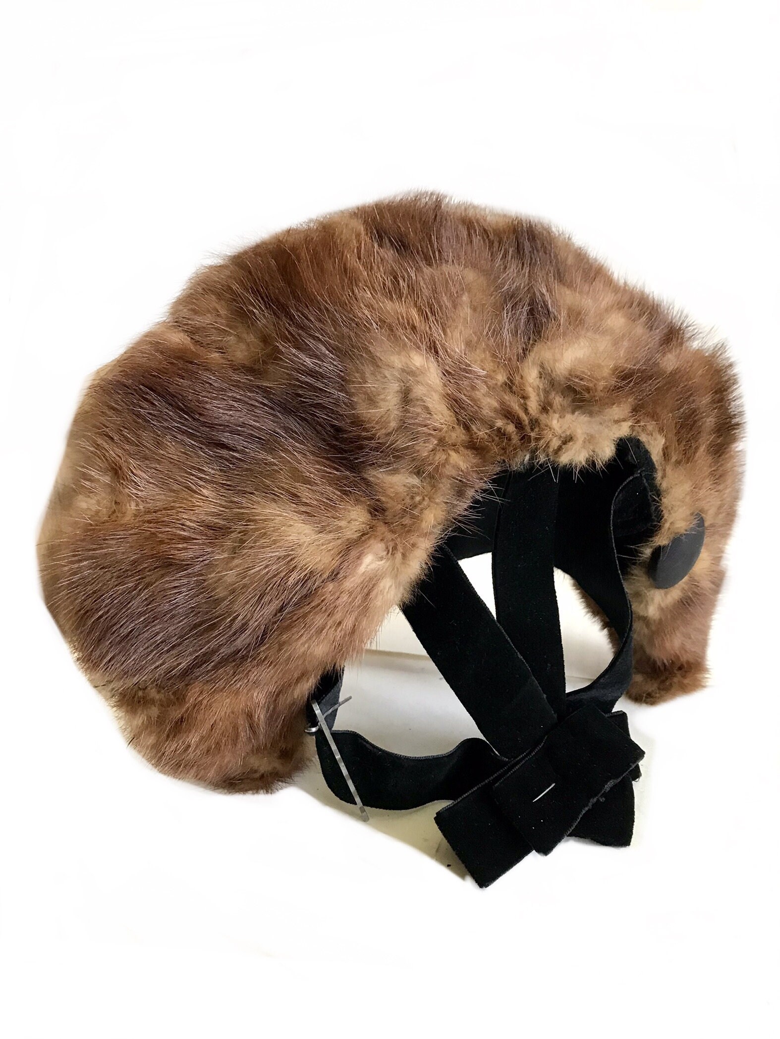 Vintage 1930s 1940s Genuine Brown Mink Fur Ladies Hat / 40s  display picture 1