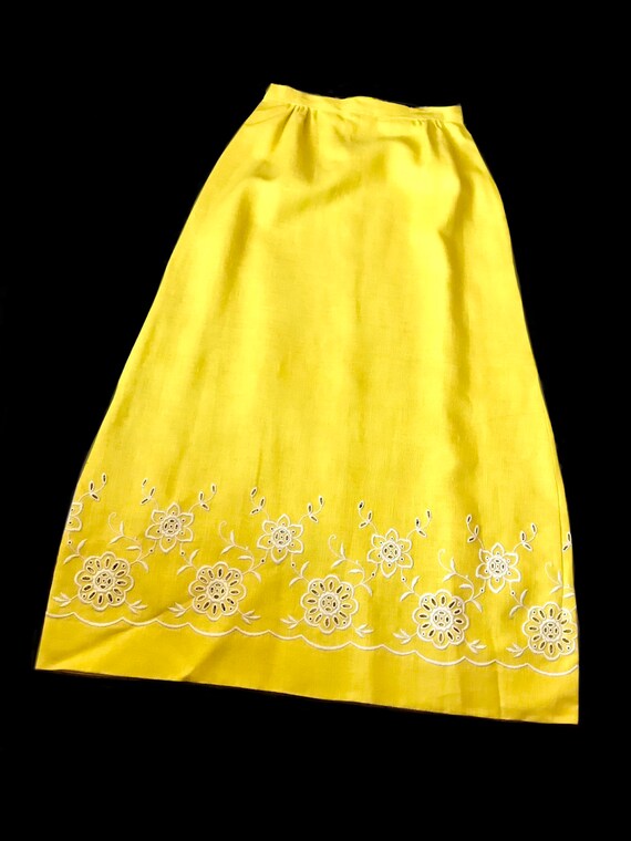 vintage 1960s yellow linen long skirt / 60s Mod f… - image 5