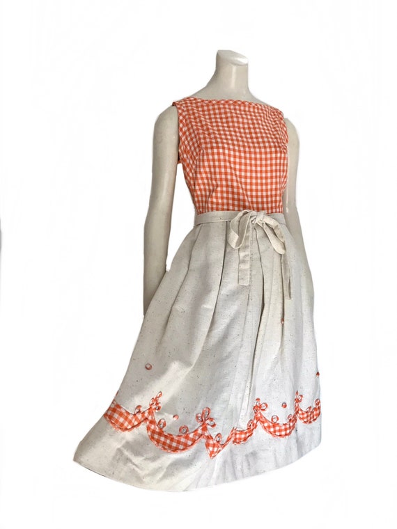 size Small 1950s cotton orange gingham Dress / co… - image 1