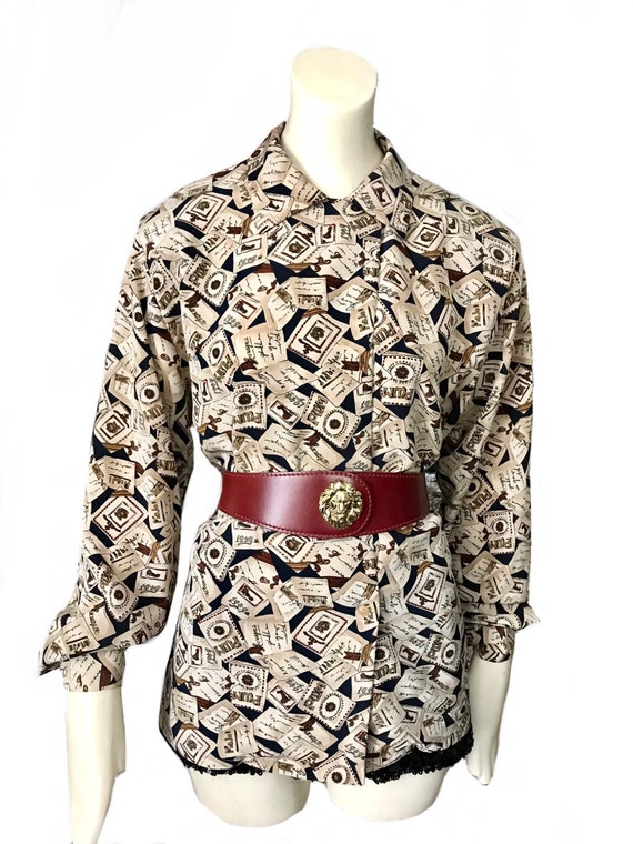 vintage 1940s style novelty letter blouse / 1980s… - image 2