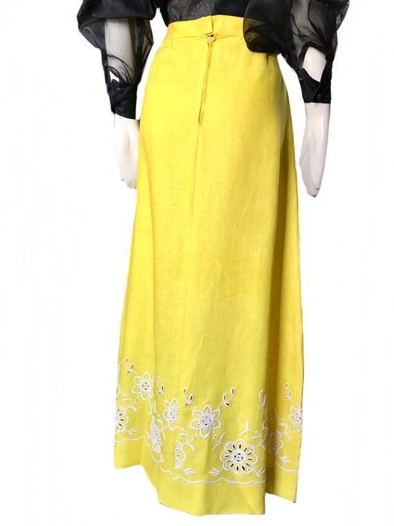 vintage 1960s yellow linen long skirt / 60s Mod f… - image 8