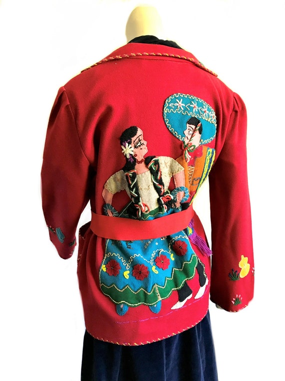 1940s Mexican red wool felt swing souvenir jacket