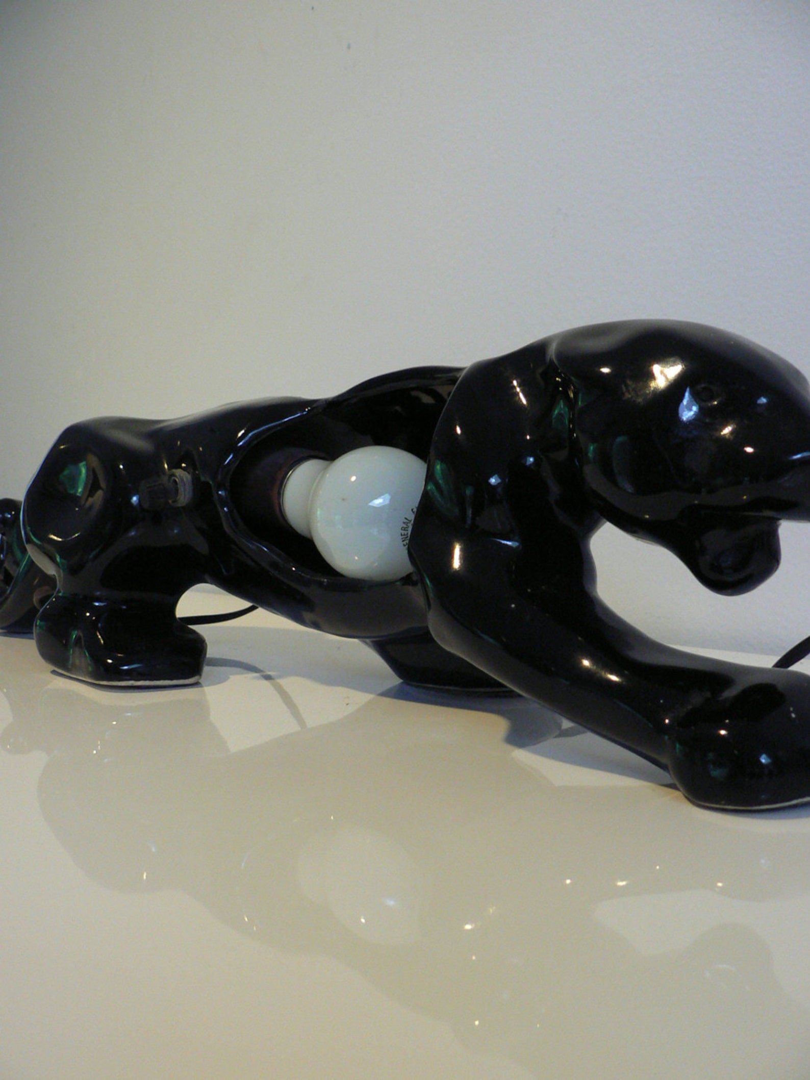 Vintage 1950s ceramic black panther tv lamp figurine / mid Etsy