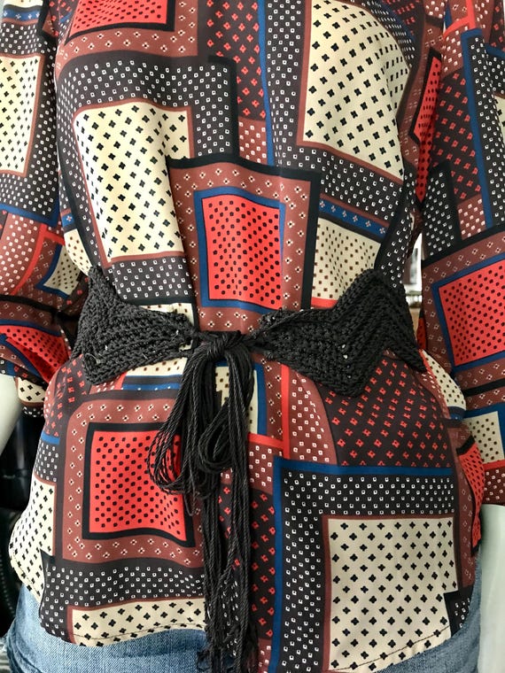 Colorful Patchwork Tassel Belt Fab 60s Style Beaded Red Tie Belt With Green Tassels - Etsy main image 3