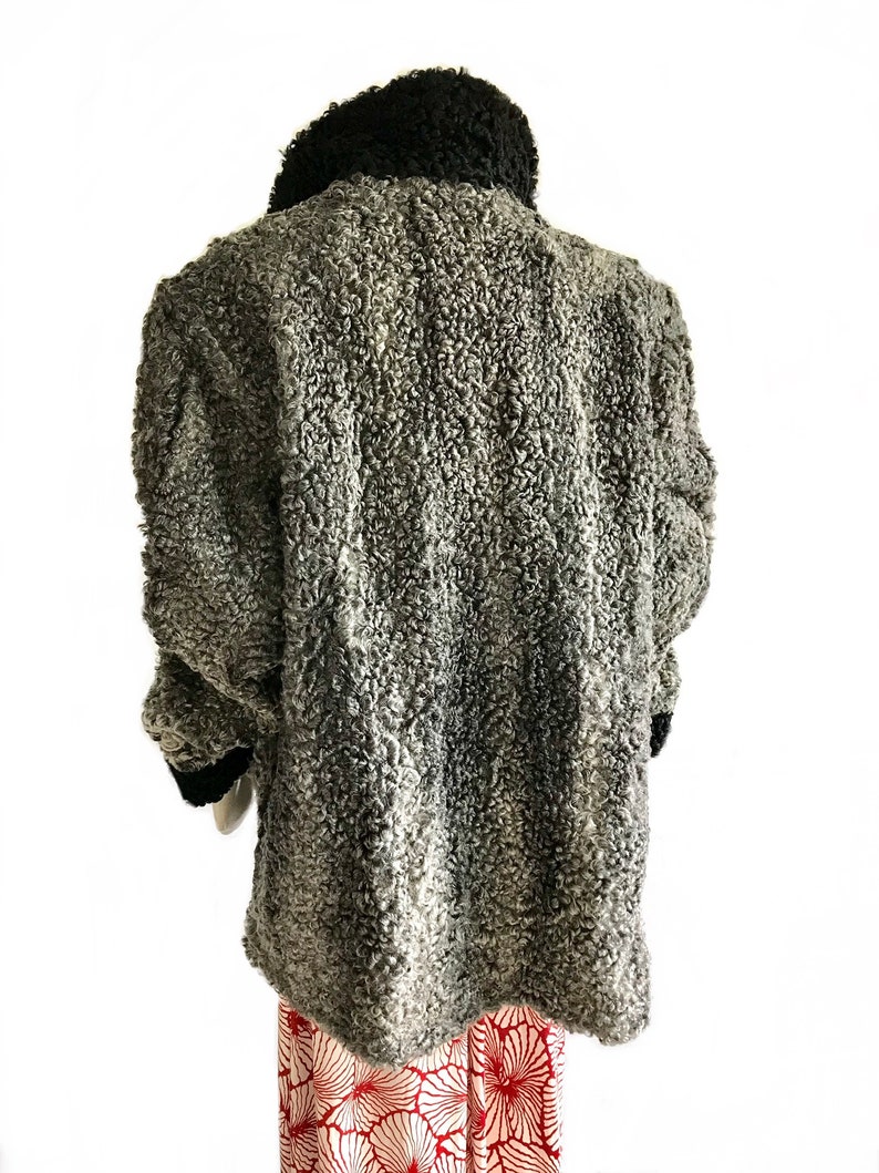 vintage 1940s gray black curly lamb wool coat WWII swing rockabilly Mongolian wool winter coat size largeXlarge