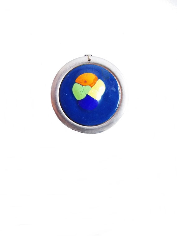 European 1960s mod blue enamel copper pendant nec… - image 1