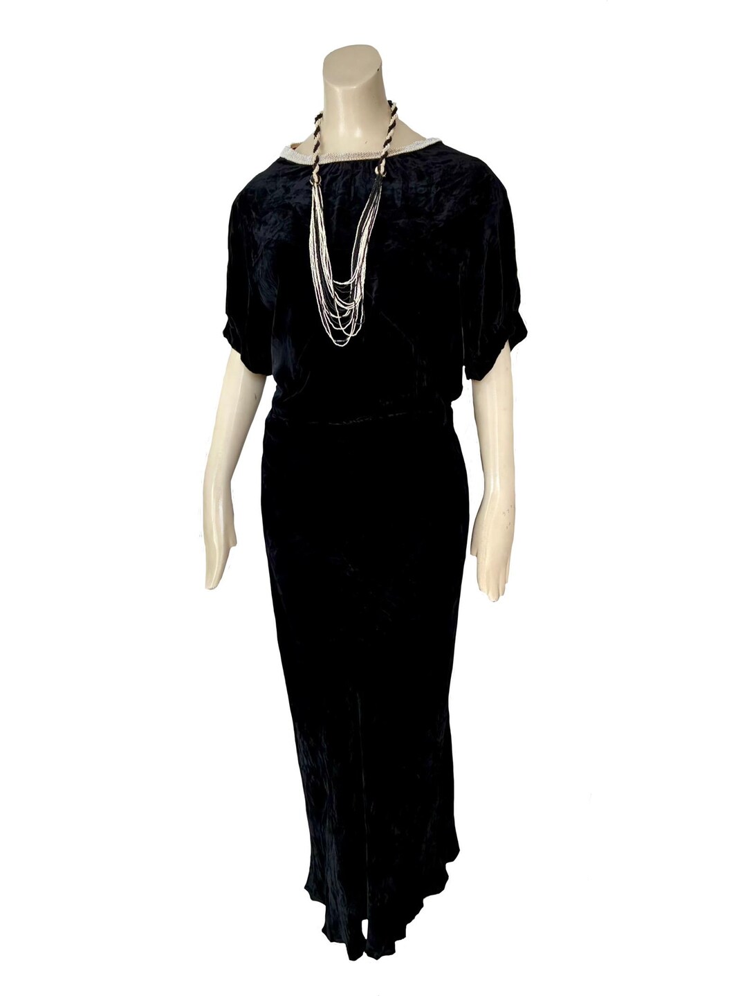 Vintage 1930s Black Silk Velvet Bias Cut Beaded Gown / 30s Cocktail ...