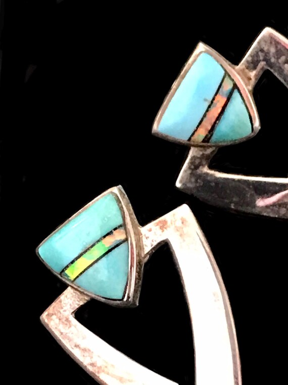 signed Turquoise Agate stone triangle Shape Sterl… - image 2