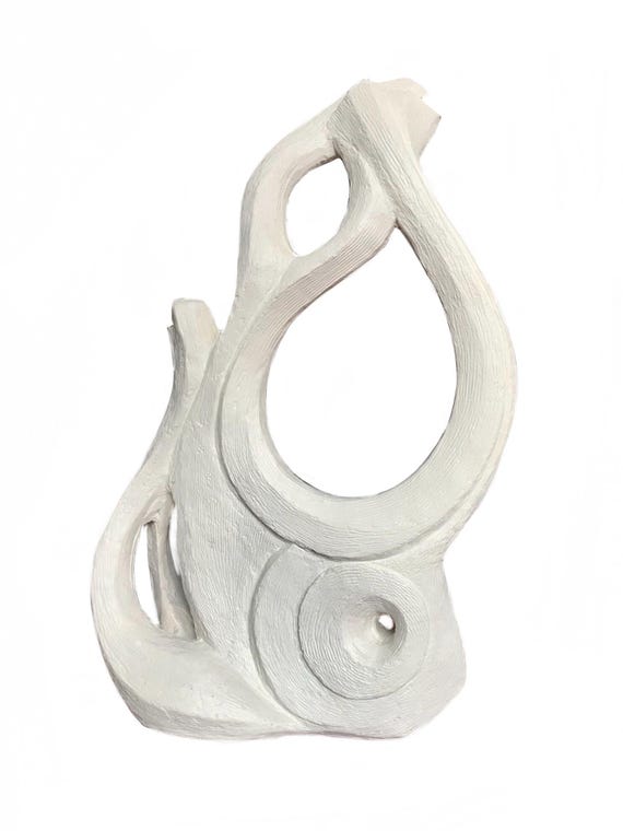 Mid Century Ivory Ceramic Abstract Sculpture: 1950s Studio Art Pottery