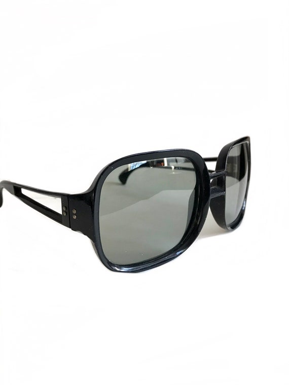 French vintage 1970s black oversized Sunglasses /… - image 2