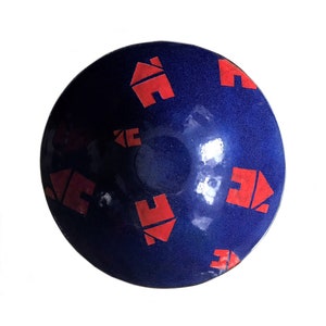 vintage 1950s mid century Scandinavian blue red novelty house enamel bowl / 60s modernist fruit serving decorative bowl