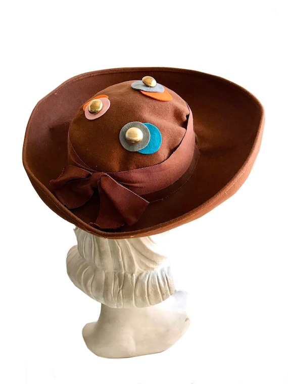Vintage 1940s Wide Brim Brown Wool Felt Ladies Hat 40s 50s WWII Swing Rockabilly Sculptural Hat Made in USA SEO Collection Etsy UK