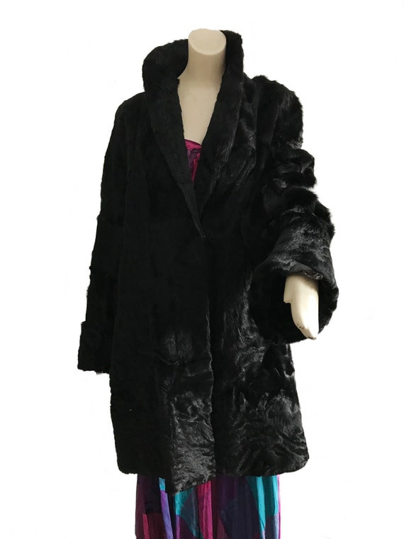 1920s black pony horse hair hide fur coat/ Art Dec