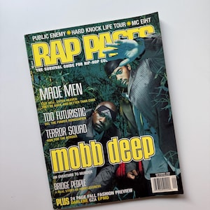 May include: A magazine cover titled "RAP Pages" with the subtitle "The Survival Guide for Hip-Hop Culture." The cover features images of "Mobb Deep" and other artists. The magazine's issue date is September 1999.
