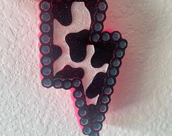 Cow print lightning bolt