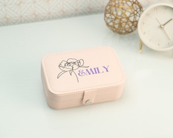 Leather Custom Jewelry Box | Personalized Floral Case | Travel Jewelry Organizer | Bridesmaid Gift | Initial Jewelry Storage for Women&Girls