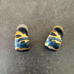 Vintage Blue and Brass Enamel Earrings