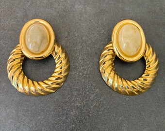 Boucles D'oreilles Vintage émaillées Bleu Et Doré - Fermoir Clips - Très Bon état