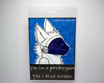 Yes I am Protogen Yes I Blue screen Fursona Badge