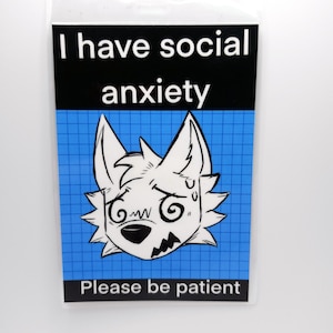 Insignia de la convención de Furry por ansiedad social Insignia Tengo ansiedad social Insignia Por favor, tenga paciencia Insignia